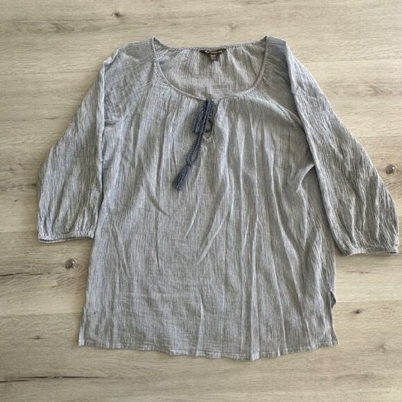 Tommy Bahama Gauze Peasant Blouse Blue/White Striped M EUC​ - Picture 3 of 5